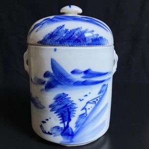 1940s Chinese Celadon Blue & White Tea Caddy